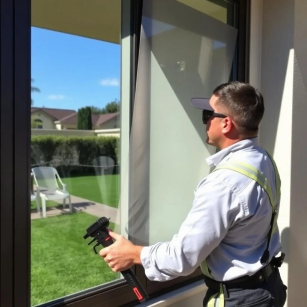 Installer applying turf protection window film in Los Angeles County